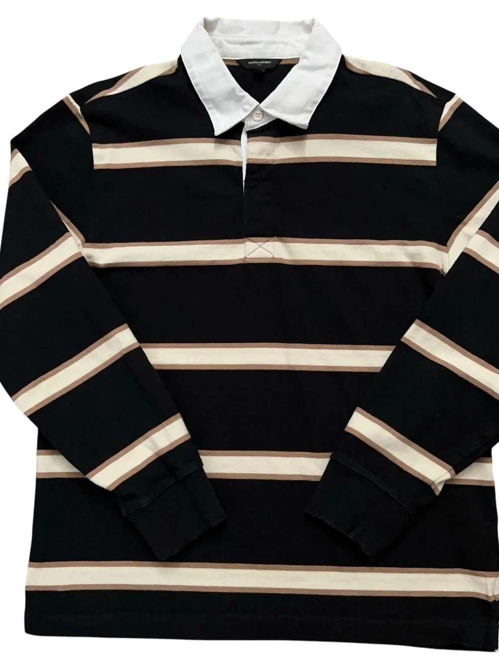Banana Republic Rugby Polo Shirt Mens Size M Long Sleeve Black Striped